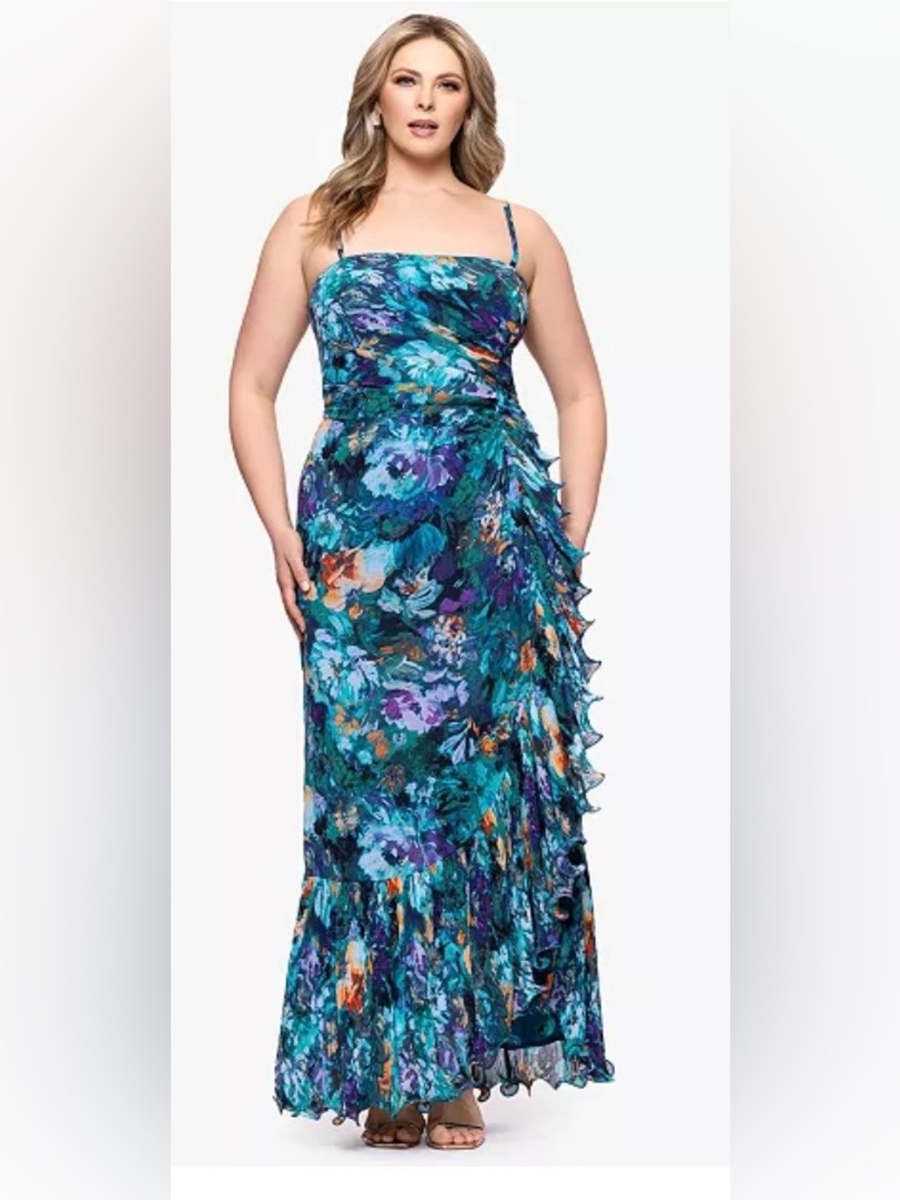 NWT Xscape Plus Chiffon Floral Strapless Ruffle Gown Size 18w (299 MSRP)